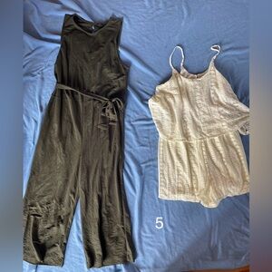 Two jumpsuits. One shorts one pant set
